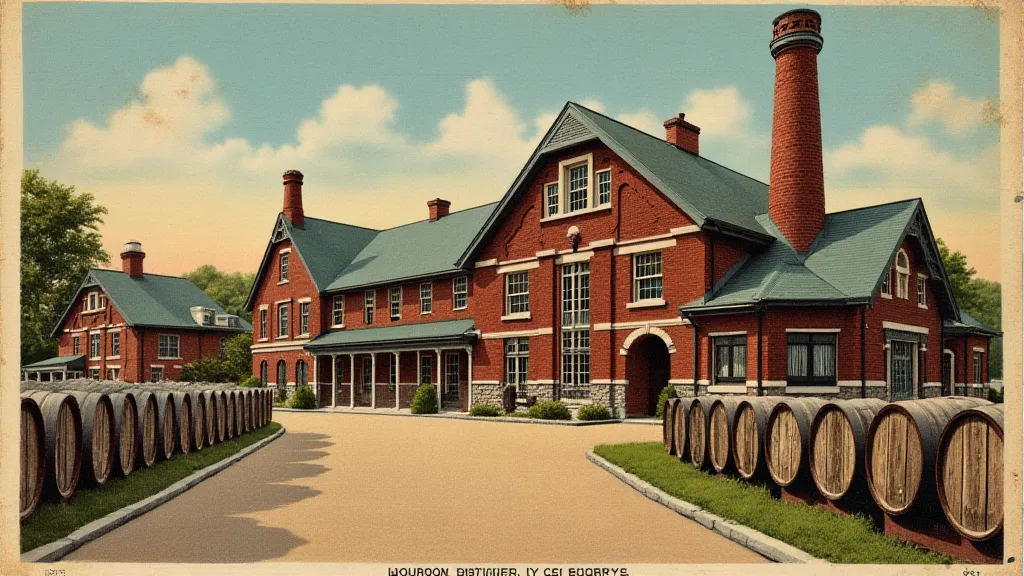 Vintage postcard showing a bourbon distillery in Kentucky