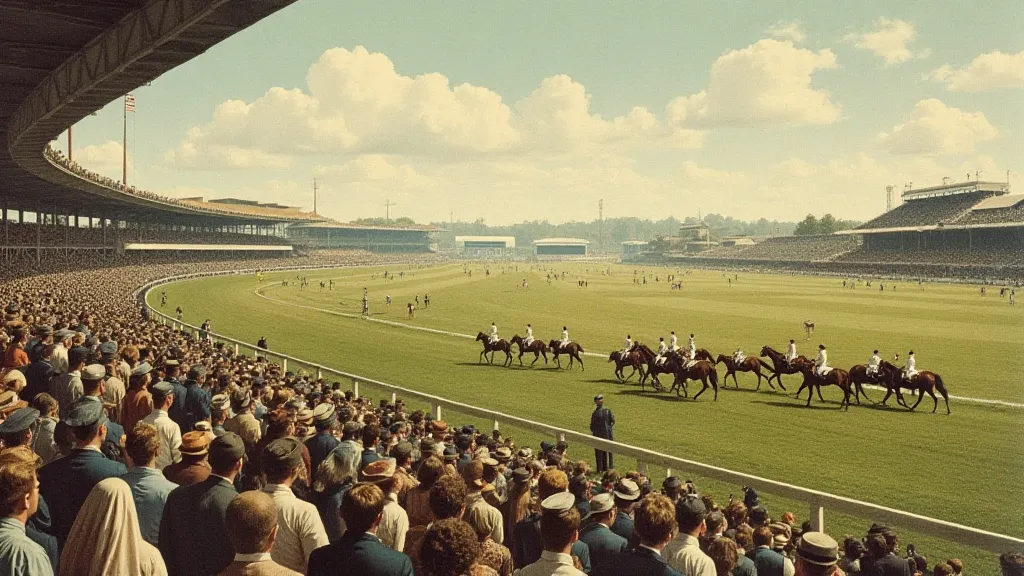 Vintage postcard showing a horse race at Churchill Downs