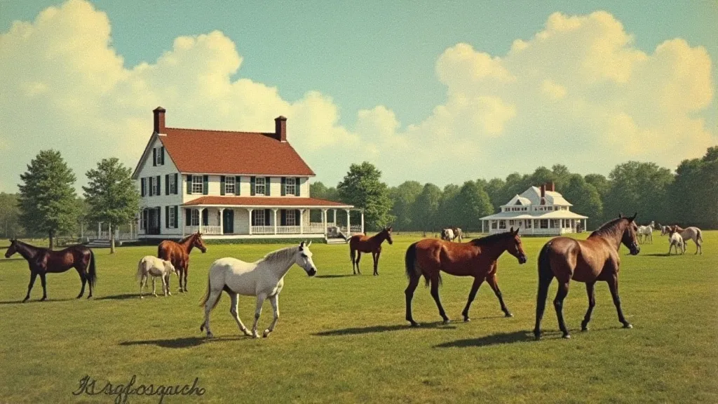 Vintage postcard showing a horse farm in Kentucky
