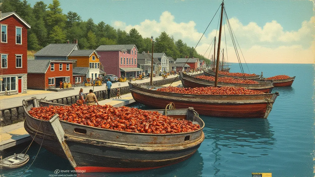 Vintage postcard of a Maine lobster wharf