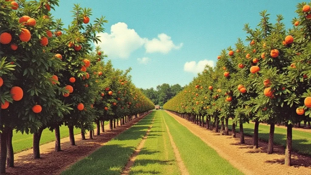 Vintage postcard of a peach orchard in Georgia